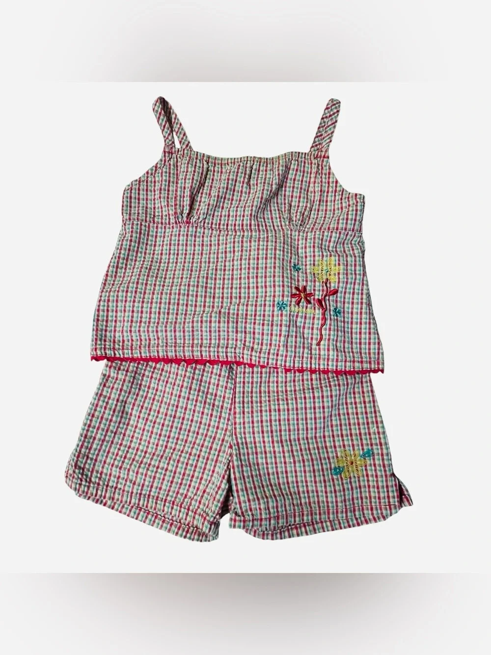 Vintage OshKosh B’Gosh Toddler Girl Gingham 2-Piece Tank Top and Shorts Set Sz 5
